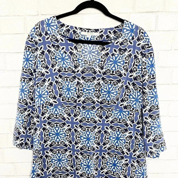 Boden Blue Geometric 100% Linen Mini Dress Women's US Size 10 Regular - Picture 4 of 9